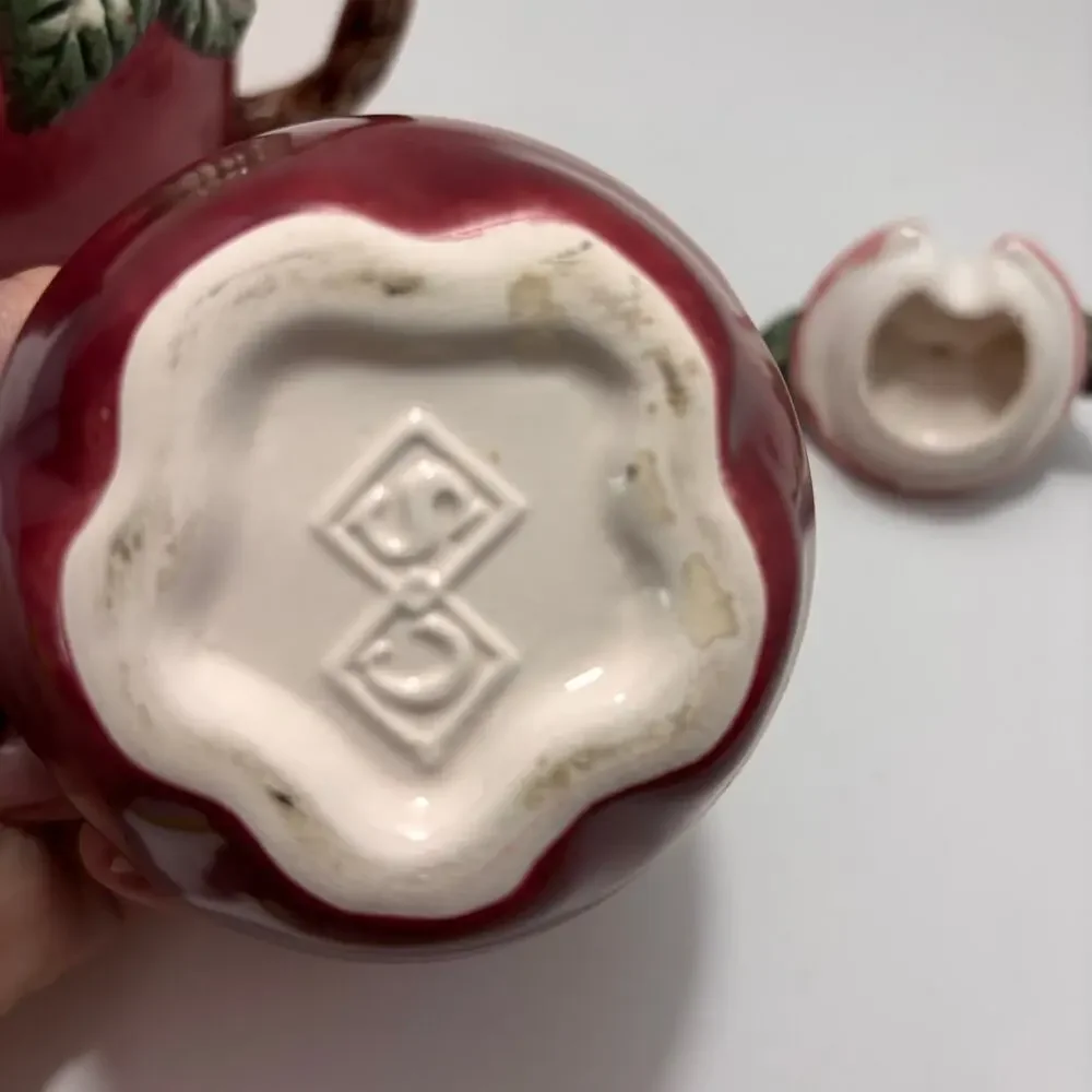 Vintage Red Apple Creamer and Covered Sugar Bowl Set Hand Painted